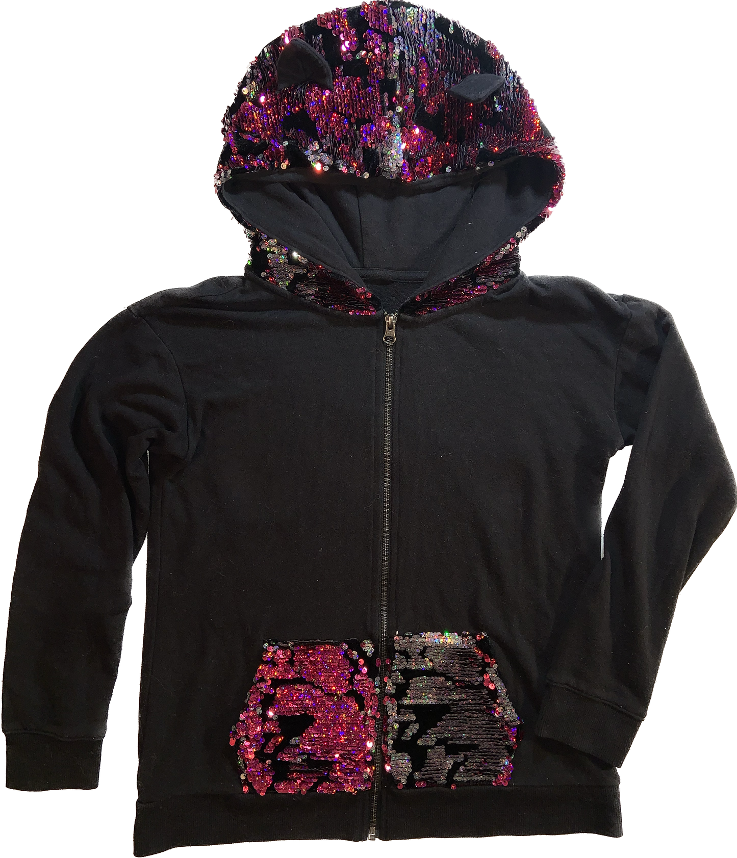 Justice • Size 14-16 Sequin Zip-Up Hoodie with Cat Ears