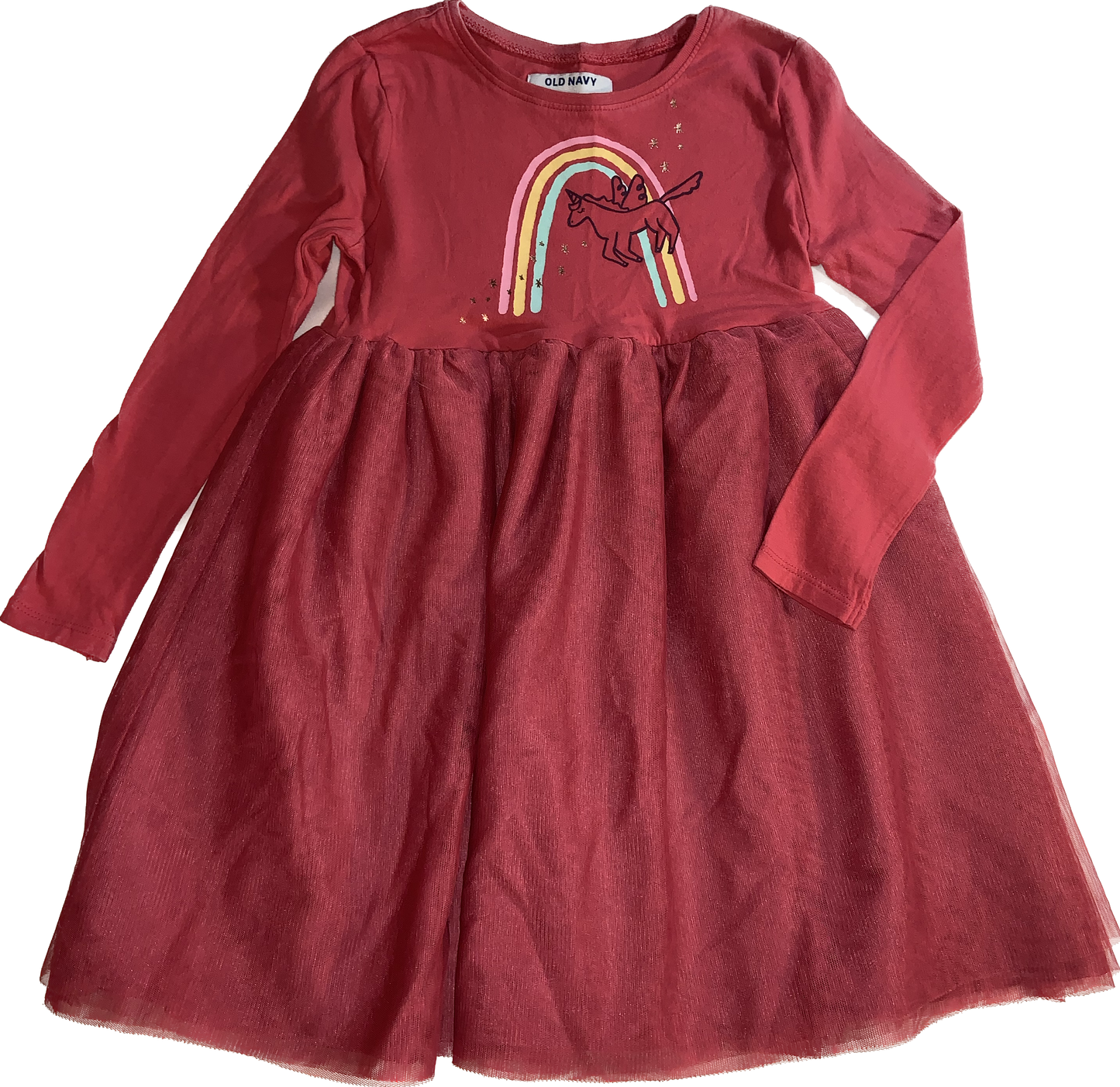 Old Navy • 5T Long Sleeve Unicorn/Rainbow Dress with Tule Skirt